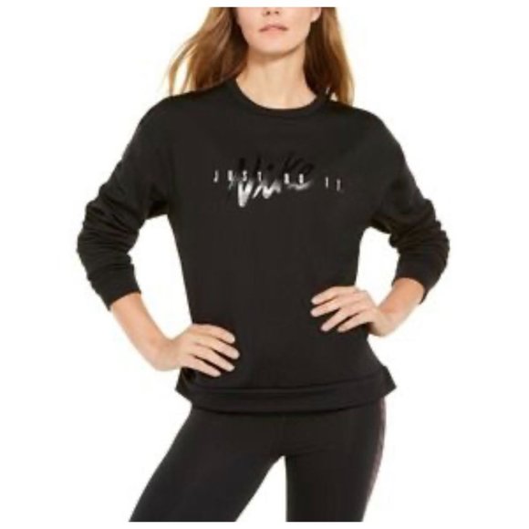Nike Tops - NIKE WOMEN'S GLOSSY Logo "Just Do It" Black Sweatshirt with Pockets Sz S